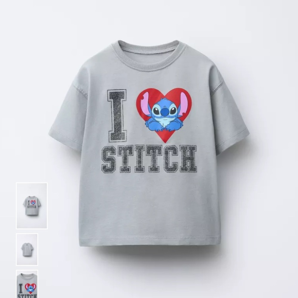 ZARA LILO & STITCH © DISNEY GLITTER PRINT T-SHIRT - Size 6 Years, Grey